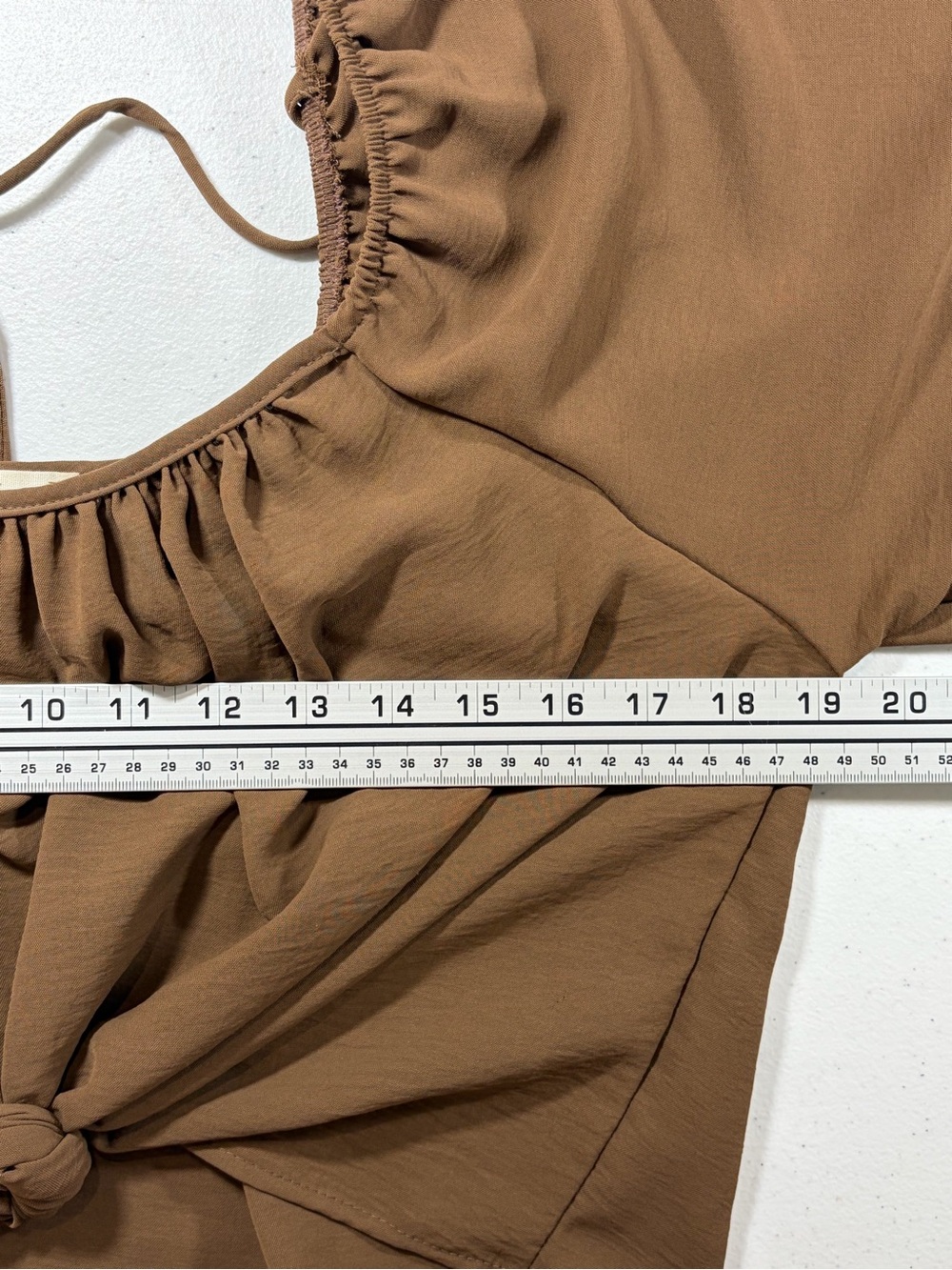 entro Brown Off-Shoulder Knot Front Blouse (M) - Picture 4 of 5